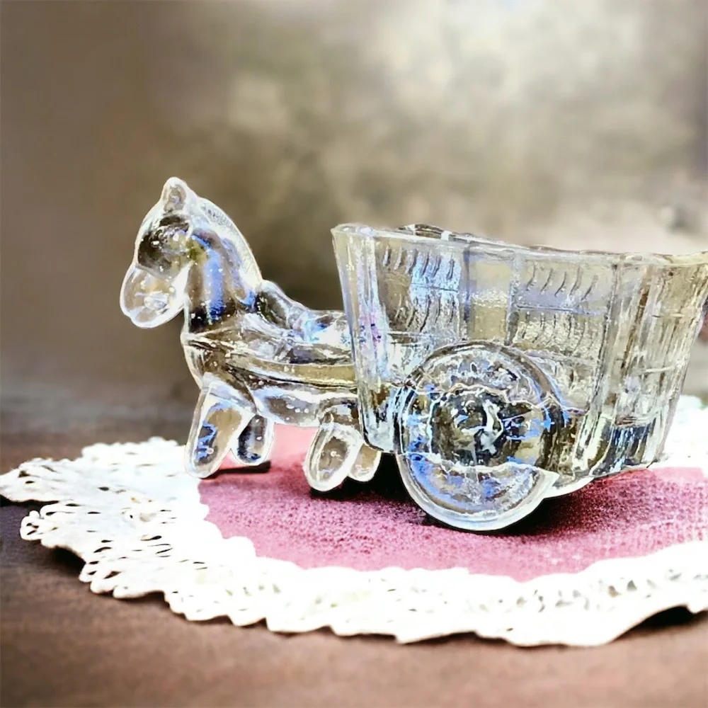 Pressed Glass Clear Donkey & Cart Vintage 80's